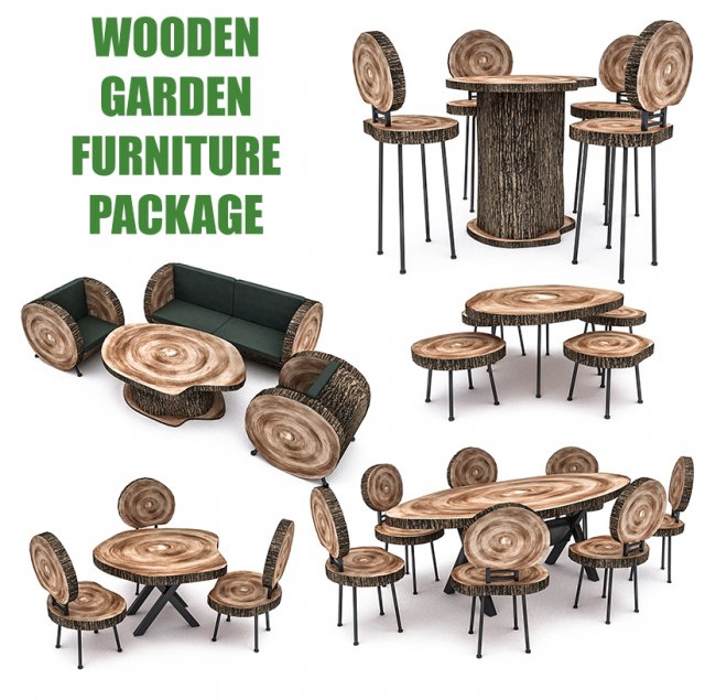 wooden garden furniture package 3D Модель .c4d .max .obj .3ds .fbx .stl .blend 