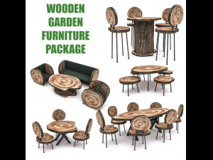 wooden garden furniture package 3D Models