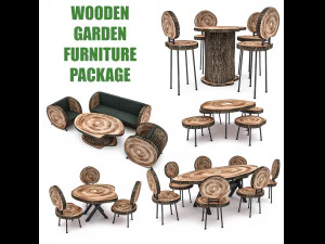 wooden garden furniture package 3D Model