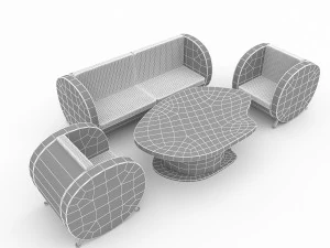 wood table chair furniture 01 3D Model