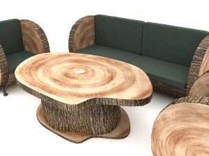 wood table chair furniture 01 3D Model