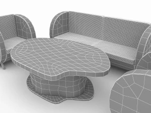 wood table chair furniture 01 3D Model