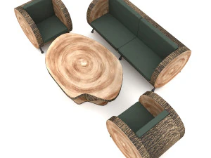 wood table chair furniture 01 3D Model