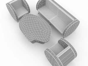 wood table chair furniture 01 3D Model