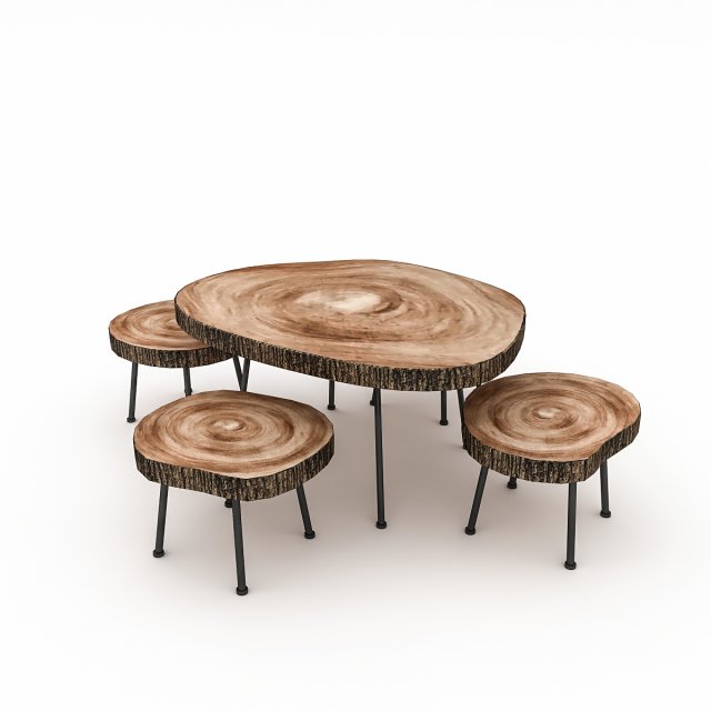 wood table chair furniture 02 3D Model .c4d .max .obj .3ds .fbx .stl .blend 