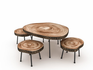 wood table chair furniture 02 3D Model