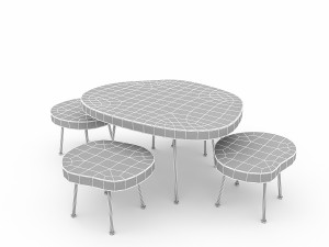 wood table chair furniture 02 3D Model