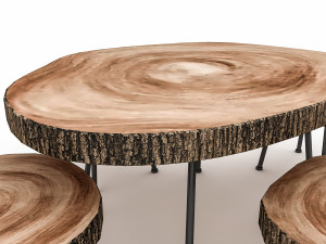wood table chair furniture 02 3D Model