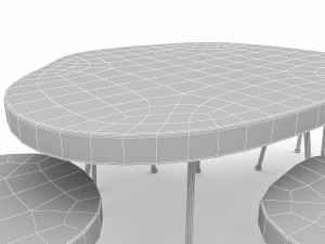 wood table chair furniture 02 3D Model