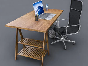 3d study desk 3D Model