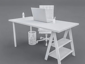 3d study desk 3D Model