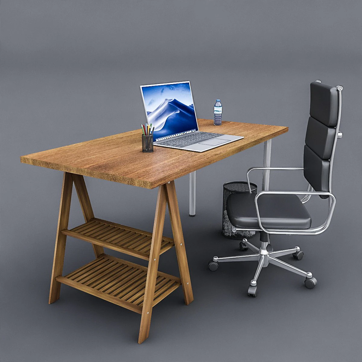 3d study desk 02 3D Model .c4d .max .obj .3ds .fbx .stl .blend 