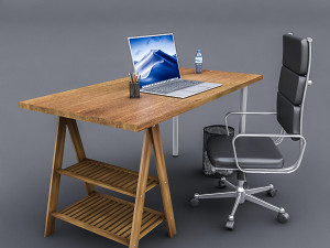3d study desk 02 3D Model