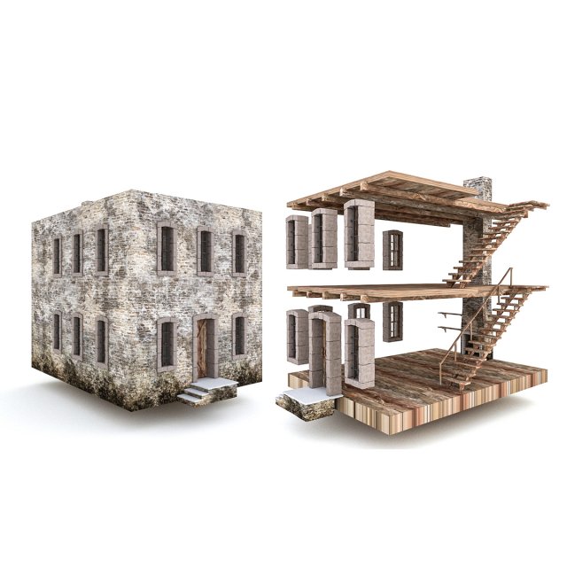 old stone building nterior and exterior 3D Model .c4d .max .obj .3ds .fbx .stl .blend 