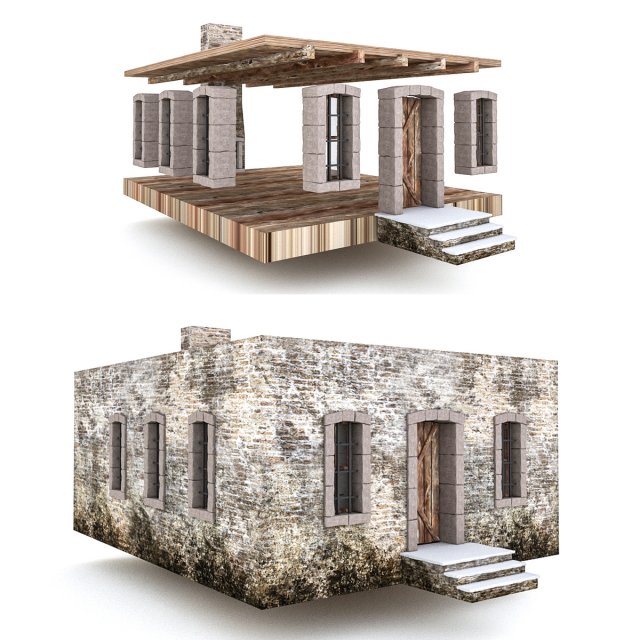 old stone building nterior and exterior 02 3D Модель .c4d .max .obj .3ds .fbx .stl .blend 