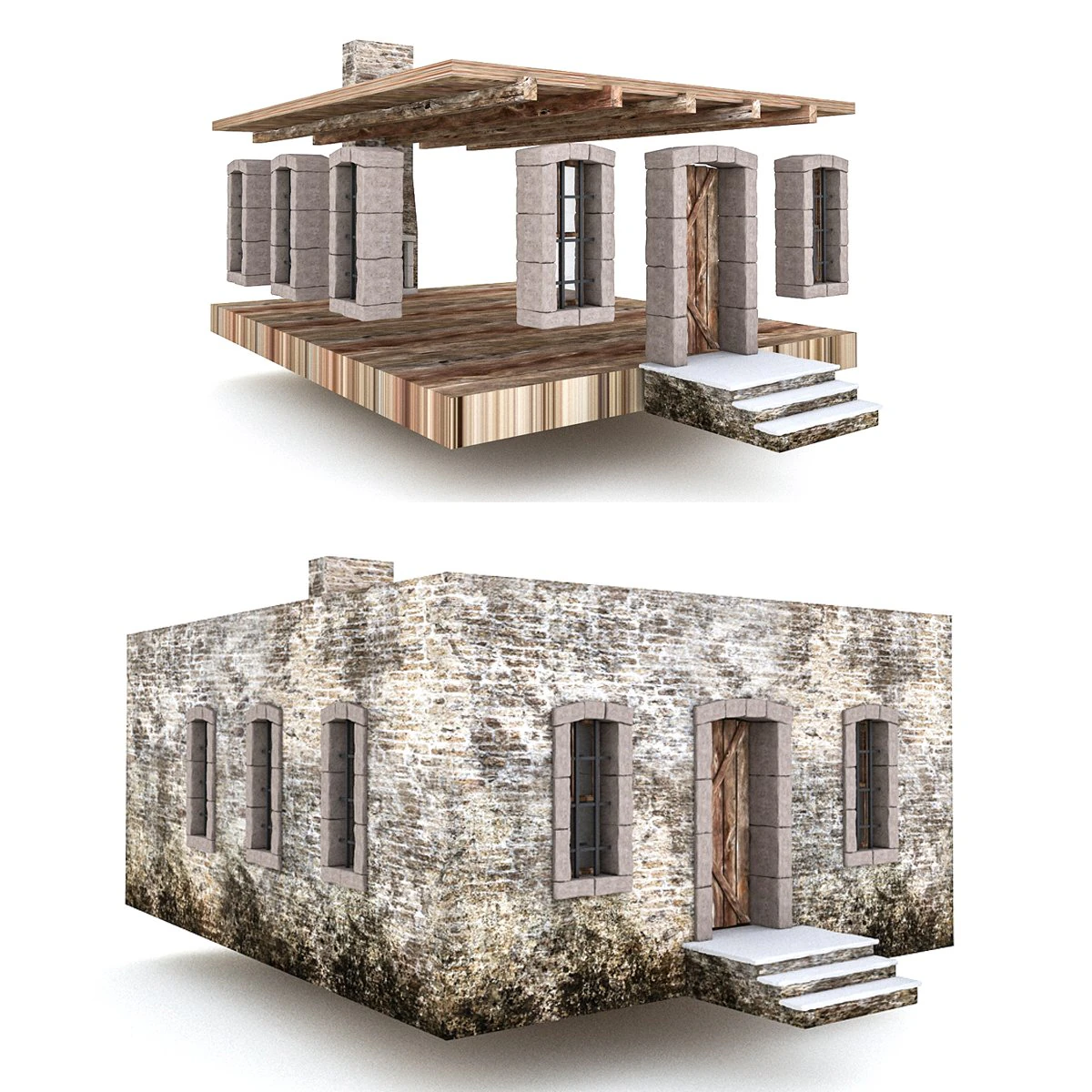 old stone building nterior and exterior 02 3D Model .c4d .max .obj .3ds .fbx .stl .blend