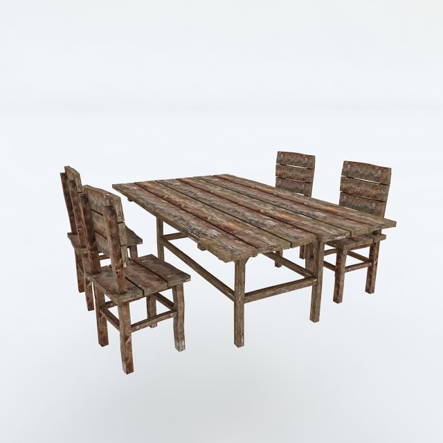 old wooden chair table Modelo 3D .c4d .max .obj .3ds .fbx .stl .blend 