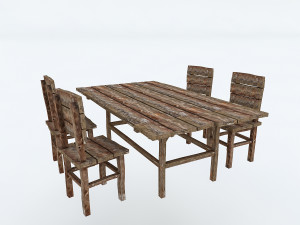 old wooden chair table 3Dモデル