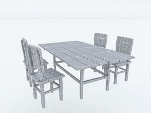 old wooden chair table Modelo 3D