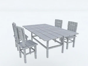 old wooden chair table 3D Model