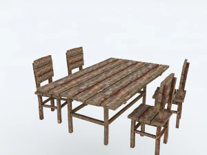 old wooden chair table 3D Model