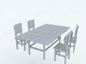 old wooden chair table 3D Model