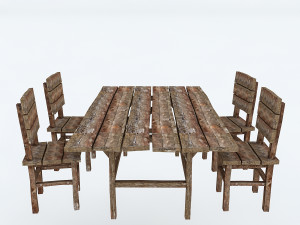 old wooden chair table Modelo 3D