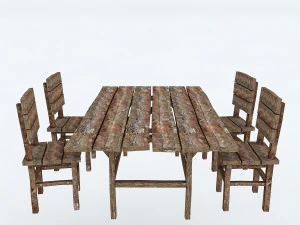 old wooden chair table 3D Model