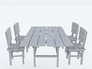 old wooden chair table Modelo 3D