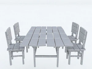 old wooden chair table 3D Model