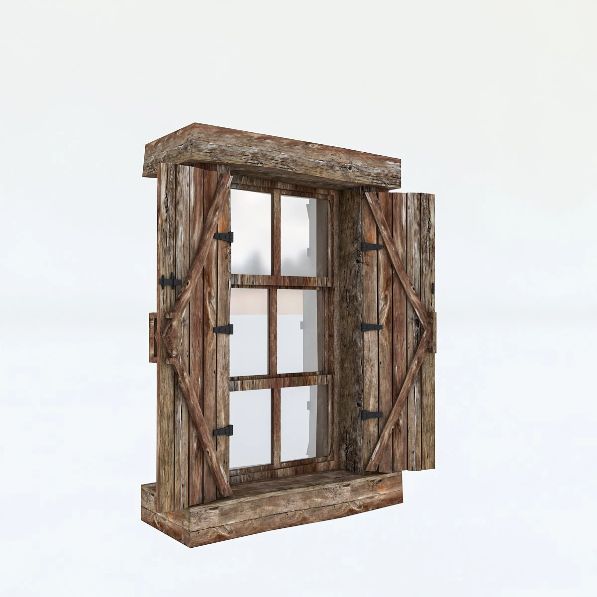 old wooden window 02 3D Model .c4d .max .obj .3ds .fbx .stl .blend 