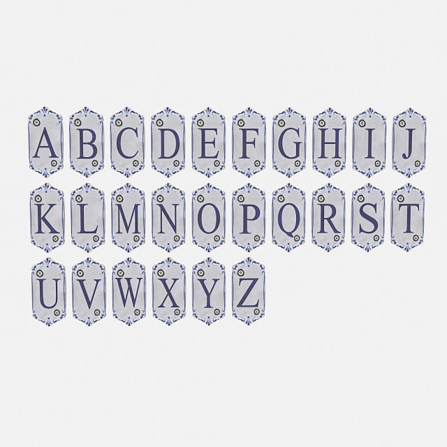 ancient stone alphabet 02 3D 모델 .c4d .max .obj .3ds .fbx .stl .blend 