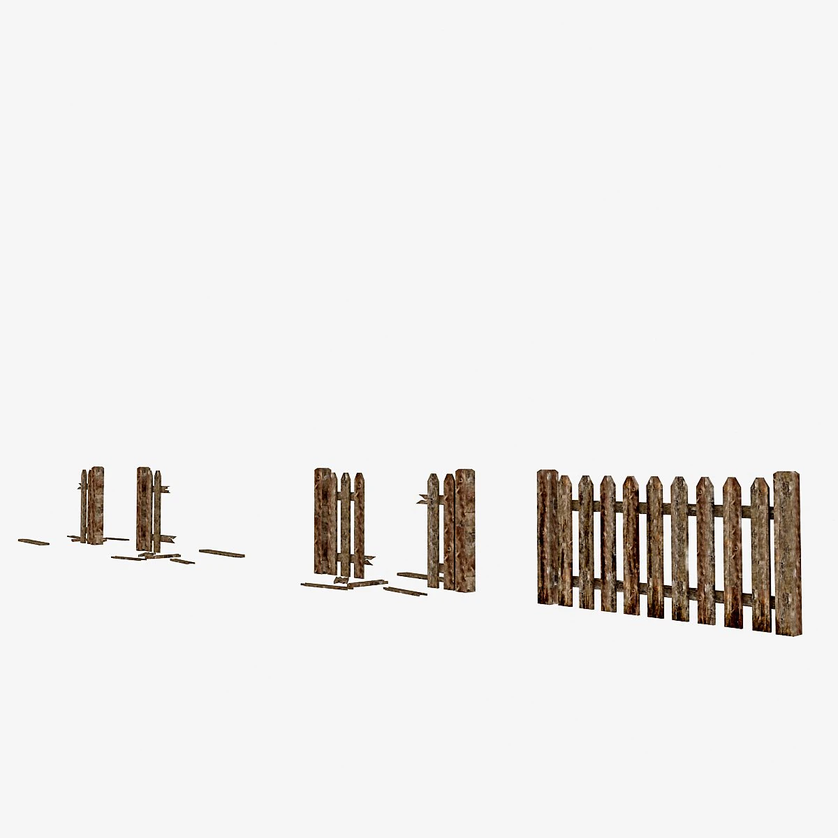 broken garden fence 3D Model .c4d .max .obj .3ds .fbx .stl .blend