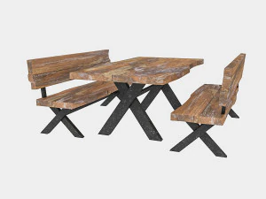 प्राकृतिक लकड़ी की मेज कुर्सी 3D मॉडल