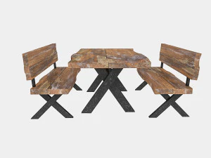 natural wood table chair 3D Model