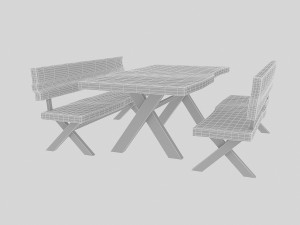 natural wood table chair Model 3D