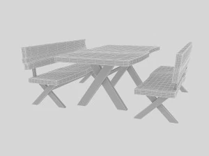 natural wood table chair 3D Model
