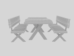 natural wood table chair 3D Model