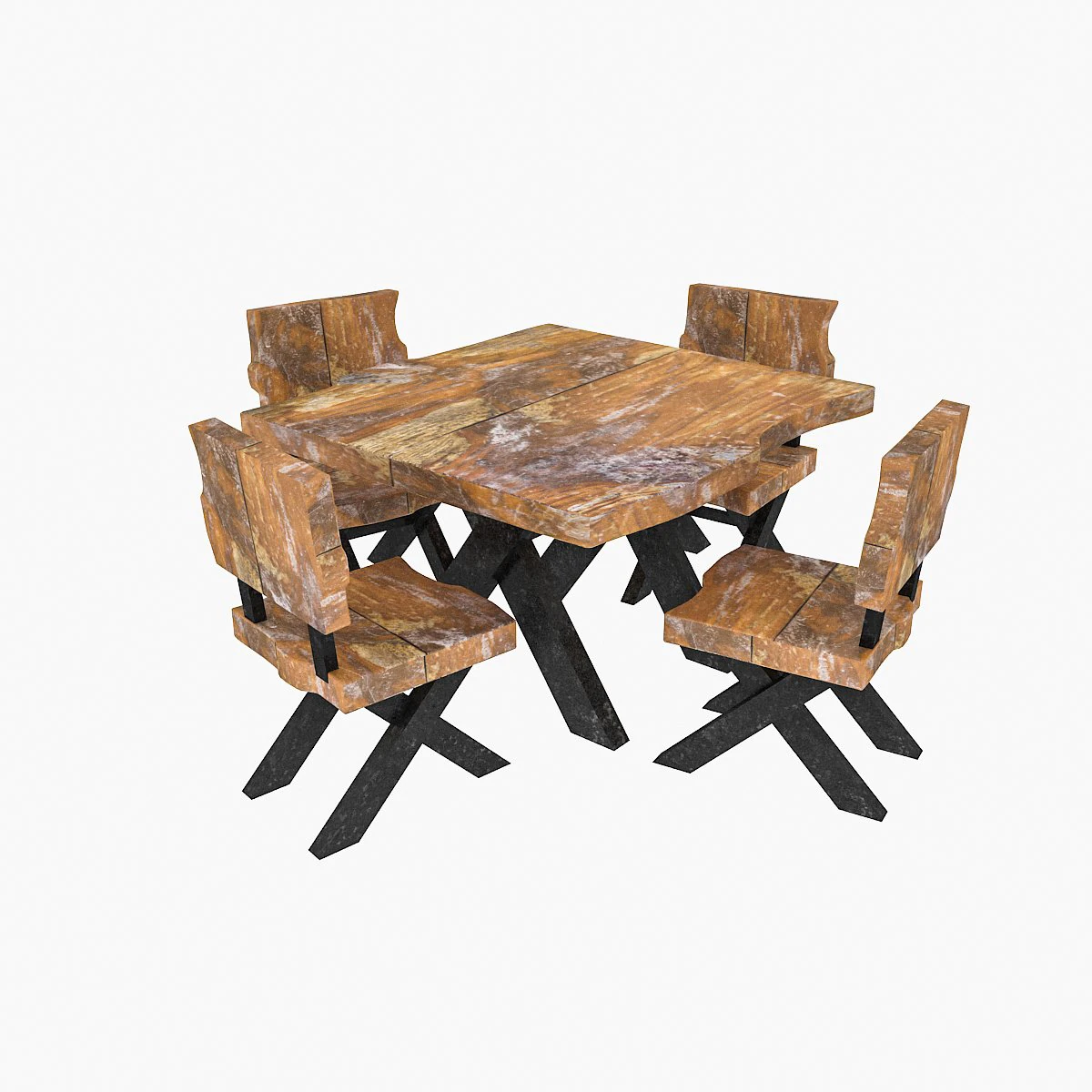 natural wood table chair 02 3D Model .c4d .max .obj .3ds .fbx .stl .blend 