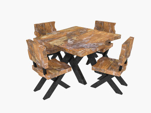 natural wood table chair 02 3D Model