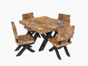 natural wood table chair 02 3D Model
