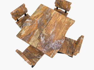 natural wood table chair 02 3D Model