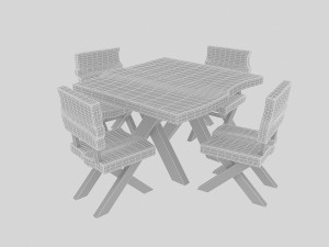 natural wood table chair 02 Modèle 3D