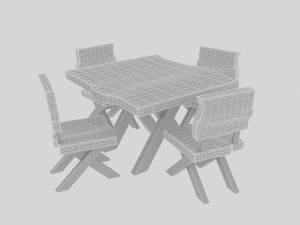 natural wood table chair 02 Modèle 3D