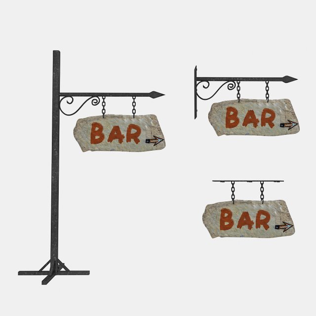 3d old stone bar sign 02 model 3D Model .c4d .max .obj .3ds .fbx .stl .blend 