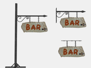 3d old stone bar sign 02 model 3D Model