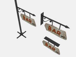 3d old stone bar sign 02 model 3D Model