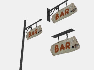 3d old stone bar sign 02 model 3D Model