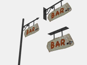 3d old stone bar sign 02 model 3D Model