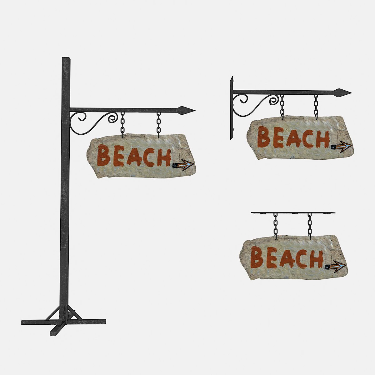 old stone beach sign 02 3D Model .c4d .max .obj .3ds .fbx .stl .blend 